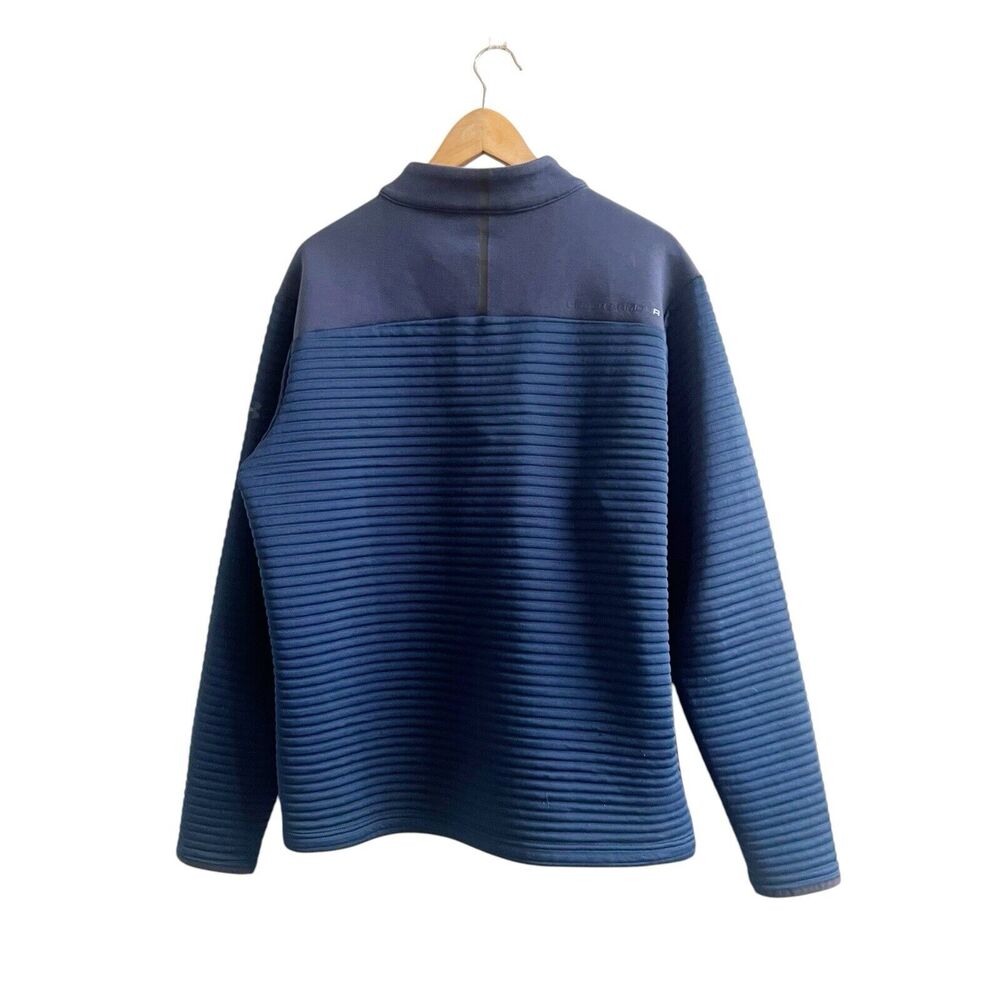 Under Armour Men’s Loose Mock Neck Sweater Size Large 3/4 Zip Ribbed Navy Logo - Picture 2 of 10